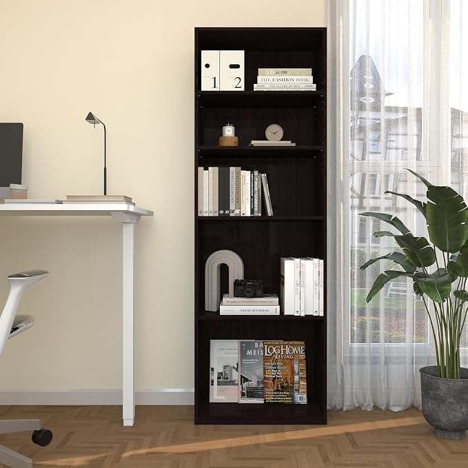 CTESNE【2026 Adjustable Shelves 5-Tier Bookcase, 71 inches, Wooden Open Display Floor Bookshelf (Chocolate Color)