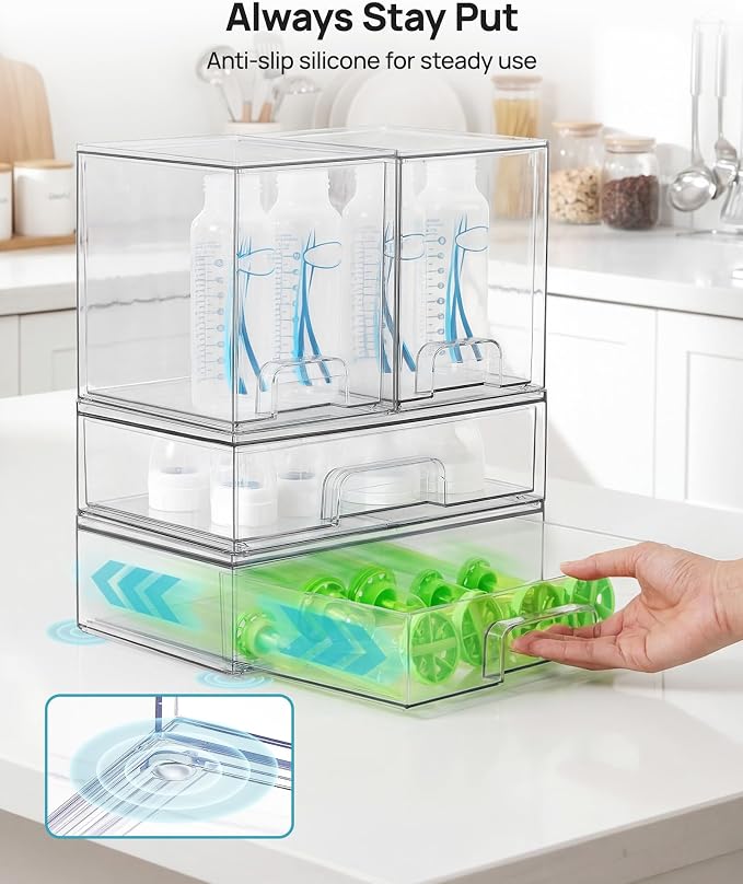 Vtopmart 8 Pack Stackable Storage Drawers Set, Clear Plastic Organizer Bins for Baby Bottle, Beauty Supplies Storage, Ideal for Kichen Countertop, Vanity, Bathroom, Cabinet, Pantry Organization