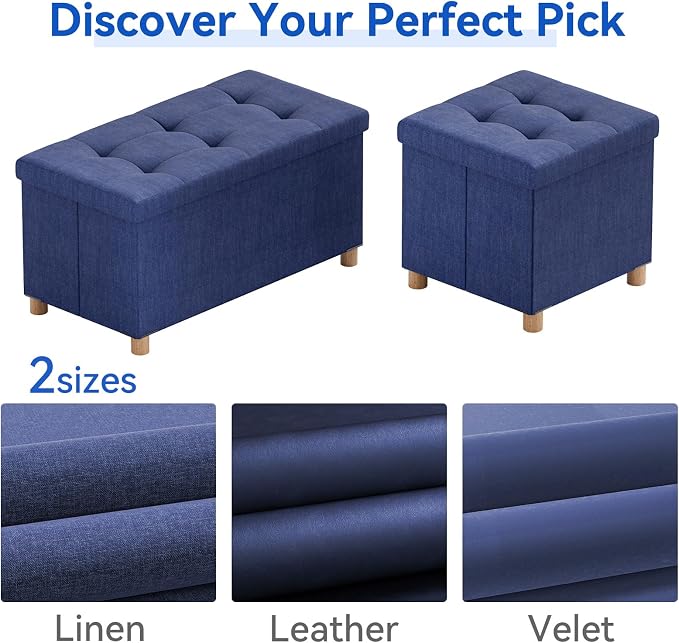 BRIAN & DANY 30 Inches Folding Storage Ottoman Bench, Ottoman with Storage Bench for Bedroom, Living Room, Entryway, Foot Rest with Legs, Blue