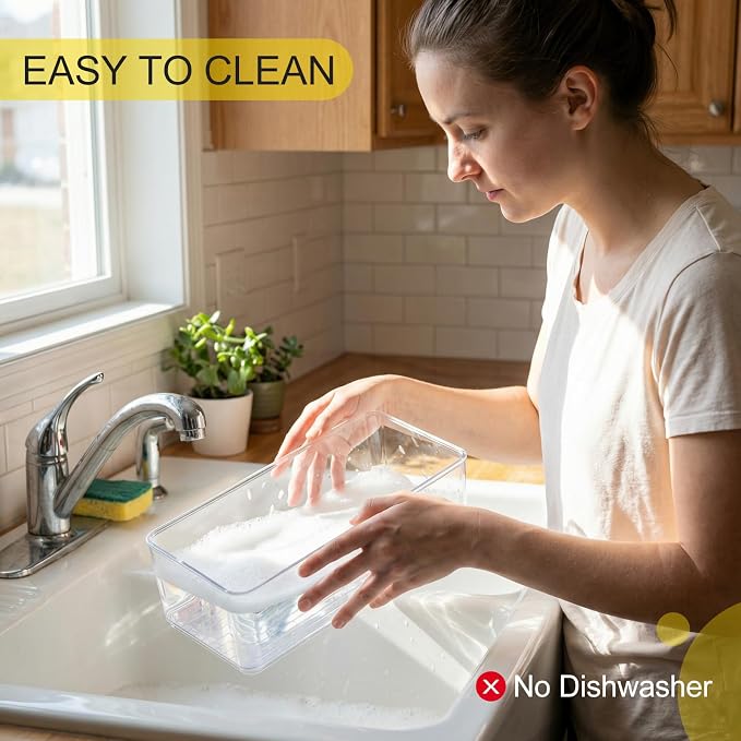Hudgan 4 Packs Refrigerator Organizers and Storage, 4 Small Stackable Clear Plastic Bins for Pantry Organizer, Home Edit, Kitchen Cabinet, Fridge, Bathroom, Office, Drawer