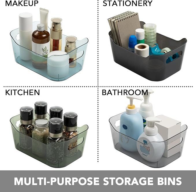 Tiawudi 8 Pack Plastic Storage Bins, Clear Pantry Organizers and Storage Containers, Multi-Use Organizer Bins for Kitchen, Bathroom, Office, Shelf, Fridge, Home Edit and Cabinet Organizers
