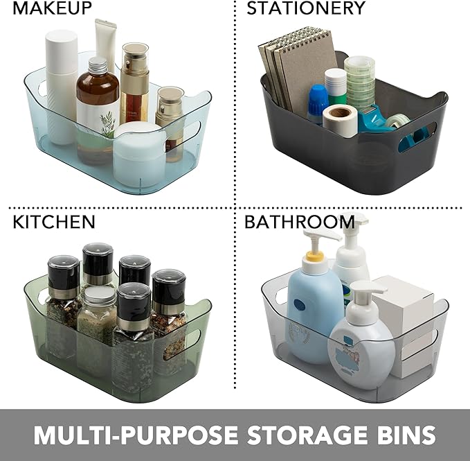 Tiawudi 8 Pack Plastic Storage Bins, Clear Pantry Organizers and Storage Containers, Multi-Use Organizer Bins for Kitchen, Bathroom, Office, Shelf, Fridge, Home Edit and Cabinet Organizers