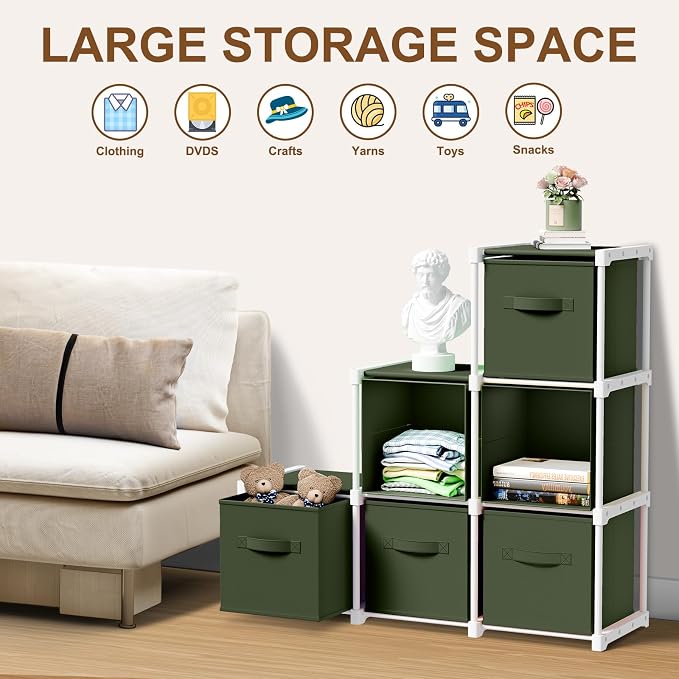 Briwooody 6 Cube Storage Organizer Storage Bins Shelf,Dark Green