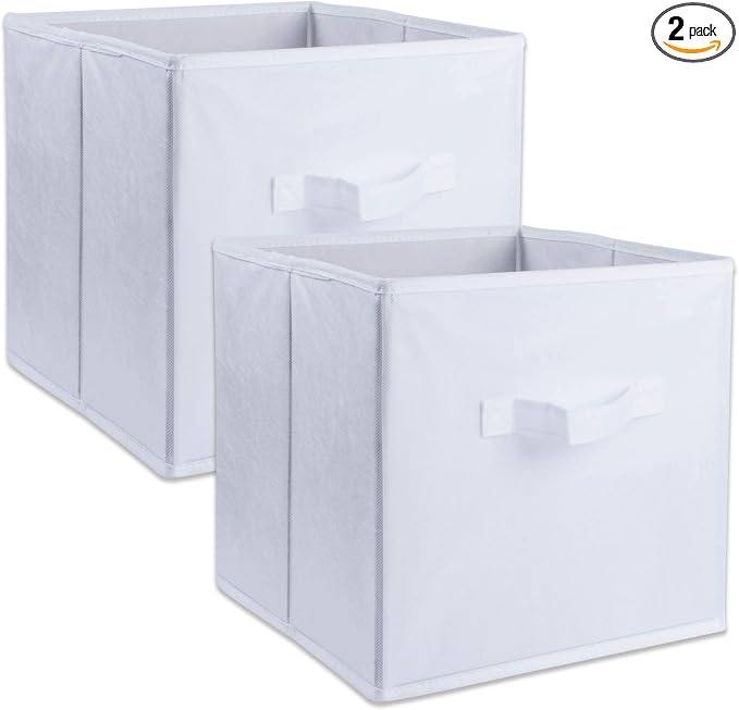 DII Collapsible Storage Organizer Bin, Small, 11" Cube, White, 2 Count