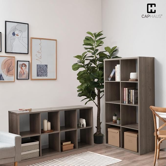 CAPHAUS Sturdy Room 13-Inch Cube Storage Organizer Shelf, with Extra Thick Exterior Edge, Open Storage Shelf Divider, Bookcase, 6-Cube / 8-Cube / 9-Cube, Colors Available in Rustic Grey Oak and White