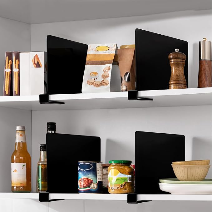 HBlife 6 Black Shelf Dividers, Vertical Purse Organizer for Closet Perfect for Sweater, Shirts, Handbags in Bedroom and Kitchen, Adjustable Acrylic Bookshelf for Organization