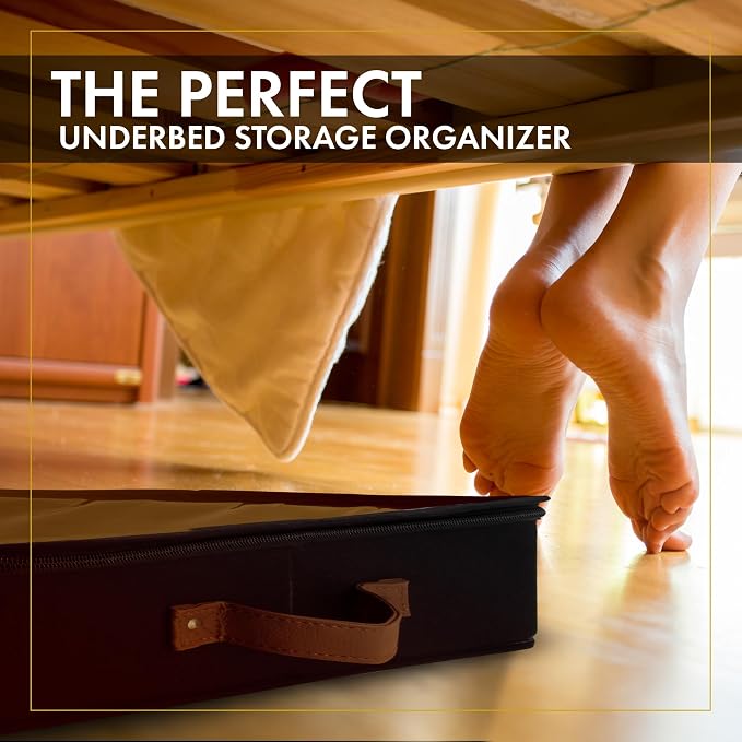 2pc Low Profile Under Bed Storage Containers, Thin Under Couch Storage Organizer with Bins & Lids, Underbed Storage Box Ideal for Seasonal Clothes, Blankets, Fabric & Shoes (Black)