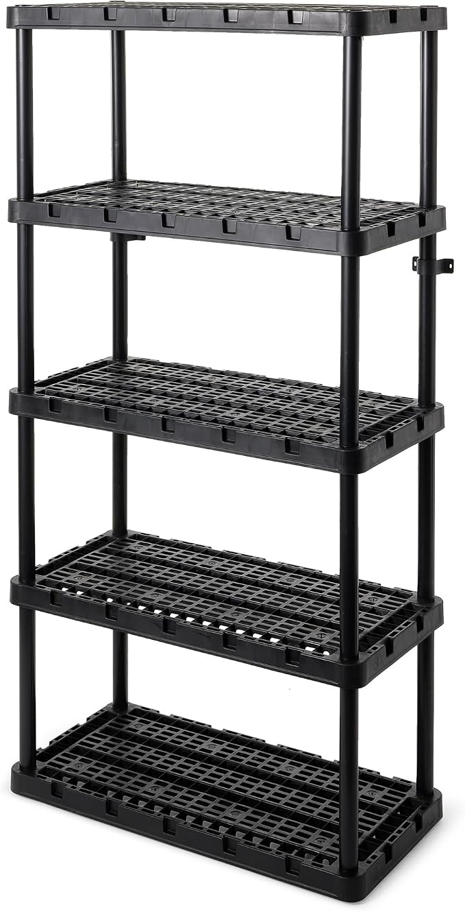 Gracious Living 2-Pack 5 Shelf Unit, Storage Shelves and Rack for Home | Multipurpose and Heavy-Duty Garage Plastic Shelving Organizer - Ideal for Kitchen, Closet, and Pantry, Black