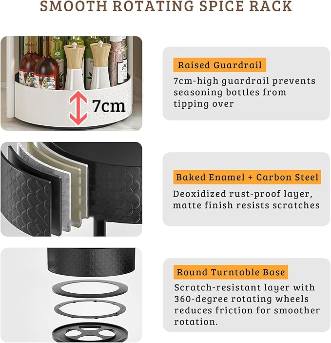 Rotating Spice Rack with Paper Towel Holder, White | 2 Tier Turntable Lazy Susan, Durable Iron, Seasoning Organizer, For Kitchen Countertop