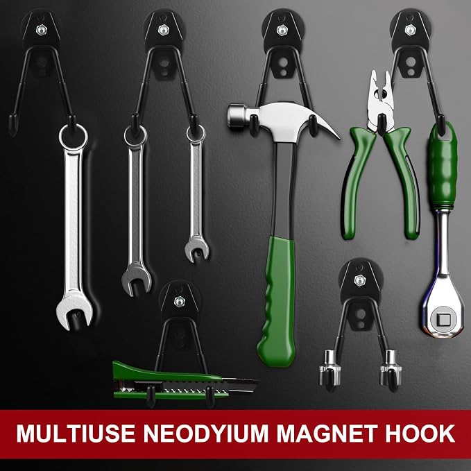 Landhoow 6 Pcs Large Magnetic Hooks Heavy Duty Garage Magnet Hooks Strong Storage Utility Magnetic Hangers with Anti Slip Rubber Coating for Indoor and Outdoor Hanging (Black)