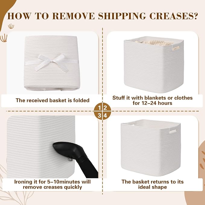 15×13 Inch Storage Cubes, 3 Pack Cube Storage Bins for Organizing, Cotton Rope Woven Baskets for Shelves, Bathroom, Kids Room, Closets, Baby Nursery