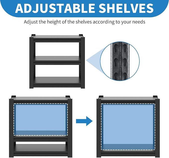 3 Tier Metal Shelving Unit, Aquarium Shelf System, Small Storage Organizer Racks for Basement Garage Laundry Utility Shelving (Black)