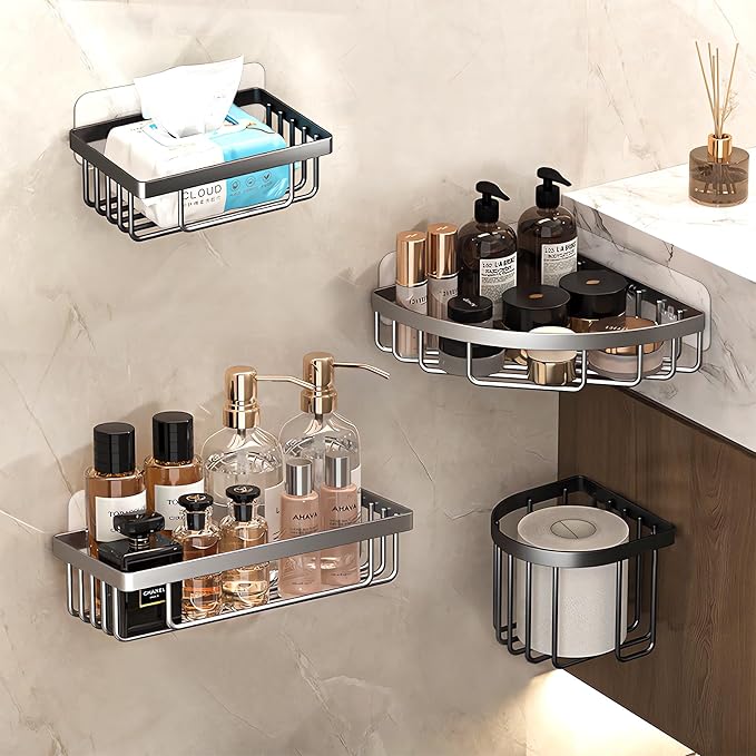 14 Pack Shower Caddy Adhesive Replacement, Strong Adhesive Hooks, Waterproof Shower Adhesive Strips, No Drilling, for Bathroom Storage Shelves