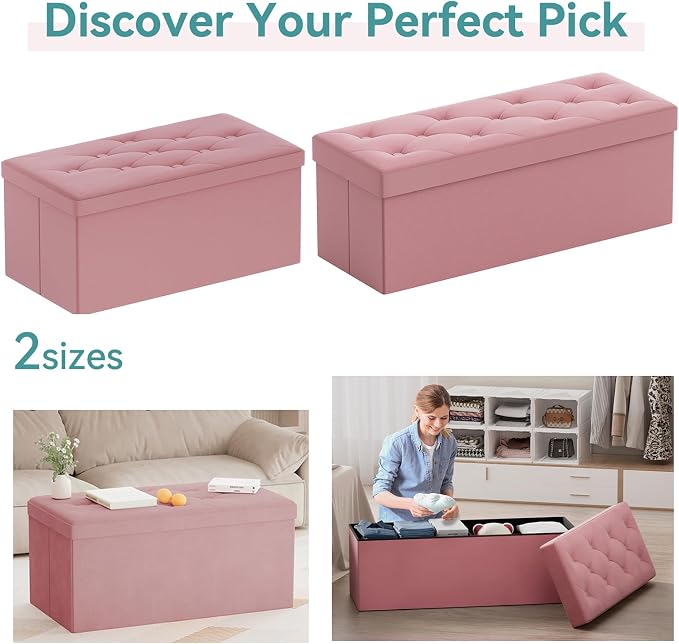 BRIAN & DANY Folding Storage Ottoman Bench, Ottoman with Storage, Foot Rest, Benches Seat for Bedroom, Living Room, Entryway, Long Shoes Bench, 15.7" x 31.5" x 15.7" Dusty Pink
