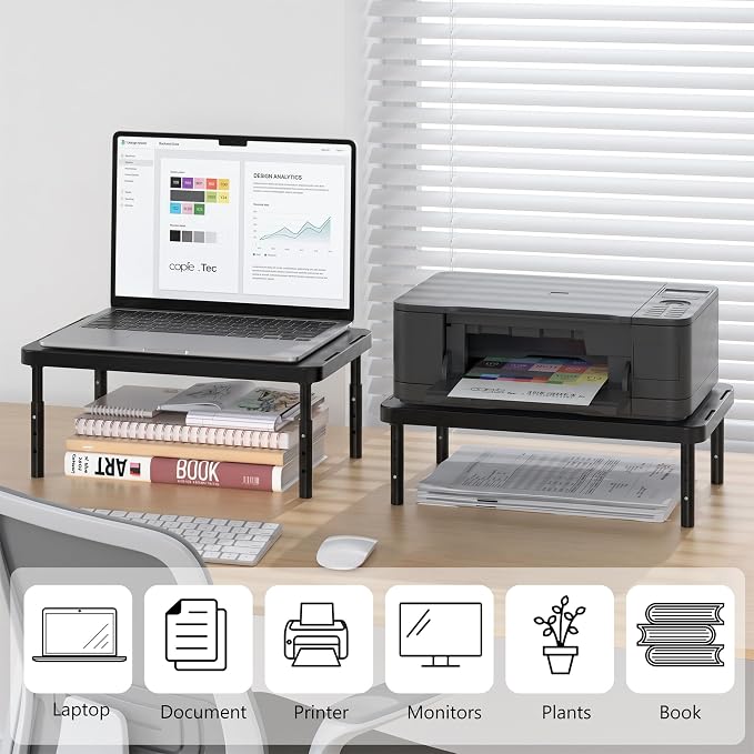 WALI Computer Monitor Stand for Desk, Adjustable Laptop Riser, Desk Monitor Stand Underneath Storage for Office, School Supplies (PTT001-B), 1 Pack, Black