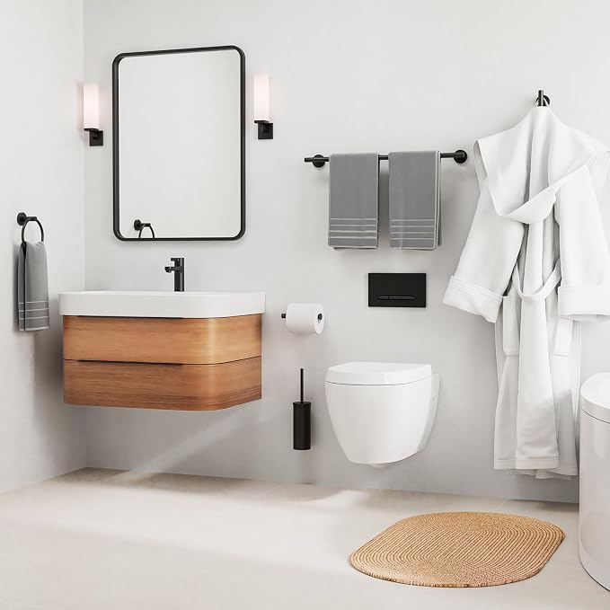 Luxbaro 24 Inch Matte Black Bathroom Hardware Set, Thicken, 4-Piece | Modern Towel Bar Set, Wall Mounted Towel Racks for Bathroom, Durable SUS304 Stainless Steel Bathroom Accessories Set