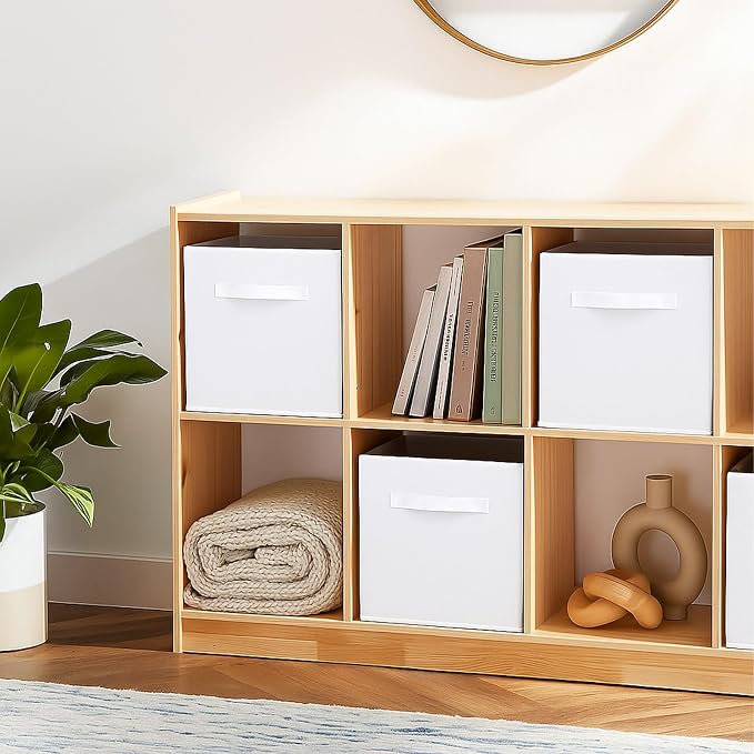 PowerKing Collapsible Storage Cubes, Farbic Storage Bins, White, 6 Pack | Sturdy, Lightweight, Easy Pull Handle, Closet & Shelf Organizer, Clothes and Toys Storage, 10.5'' x 11'' x 10.5''