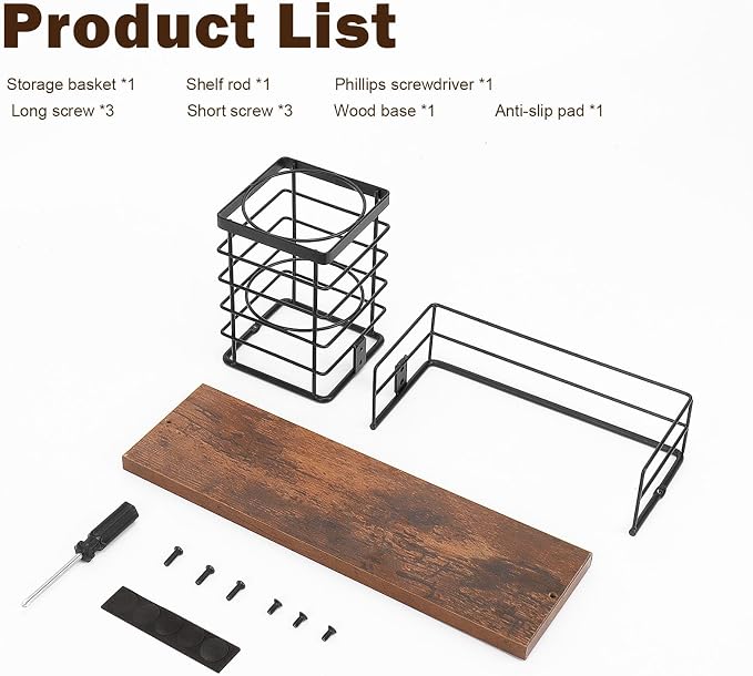 Hair Tool Organizer, Movable Hair Dryer Holder, Hair Styling Tools Storage for Vanity, Bath Counter Organizer, Bathroom Trays for Hair Toiletry, Makeup (12" x 3.7" x 5.8", Wood-Black)
