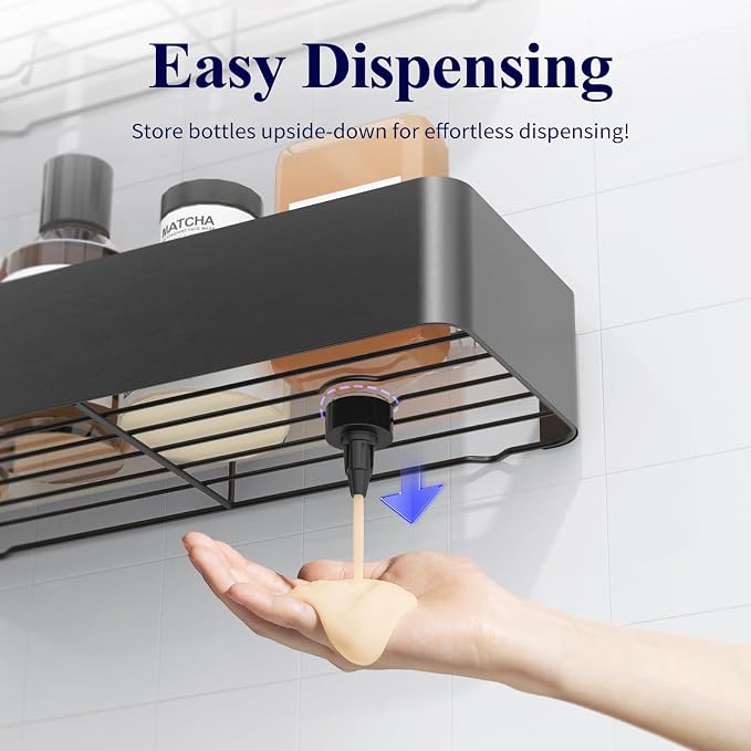 Kitsure Shower Caddy Adhesive, Stylish Shower Organizer, Large, Dark Grey | 2 Pack Shower Shelf for Inside Shower, 100% Rustproof Metal Shelves, No-Drill Bathroom Organizers and Storage