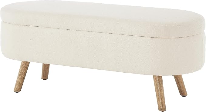 42.25" Ottoman with Storage, Storage Ottoman Bench with Safety Hinge, Boucle End of Bed Bench, Upholstered Entryway Bench for Bedroom, Living Room & Window, Holds up to 330 lb, Ivory