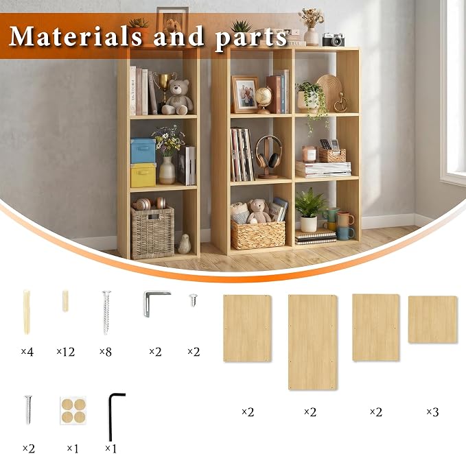 WannabeMyself【Sturdy Build&Easy Assembly】6 Cube Storage Organizer with Anti-Tipping Kits,Reversible Open Back Book Shelf, Bookcase for Living Room,Bedroom,Entrance Hall,Office,24.1×11.4×35.9,Oak Color