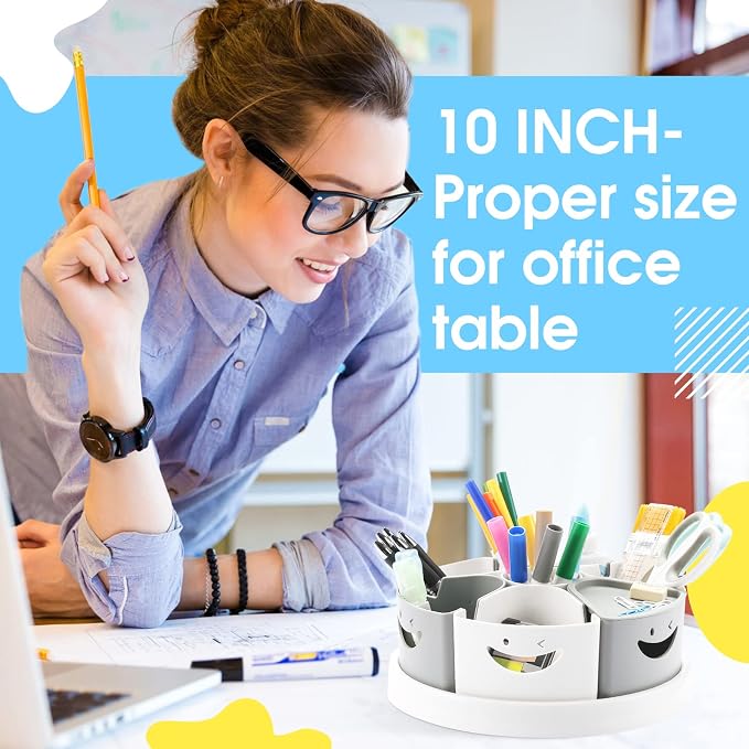 MeCids Art Supply Organizer Rotating Desk Organizer Pen Holder (10 IN) | 360 Rotating Storage Organizer Desk Organizers Pen Holder Lazy Susan Caddy with Removable Bins for Home School Art Supply
