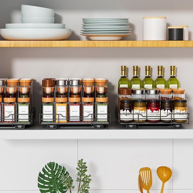 RCHYFEED Pull Out Spice Rack Organizer for Cabinet,10.5" Wx10.5Dx2.5H | Heavy Duty Spice Cabinet Organizer Metal Pull Out Spice Rack Vertical Spice Shelf for Cabinets & Pantry