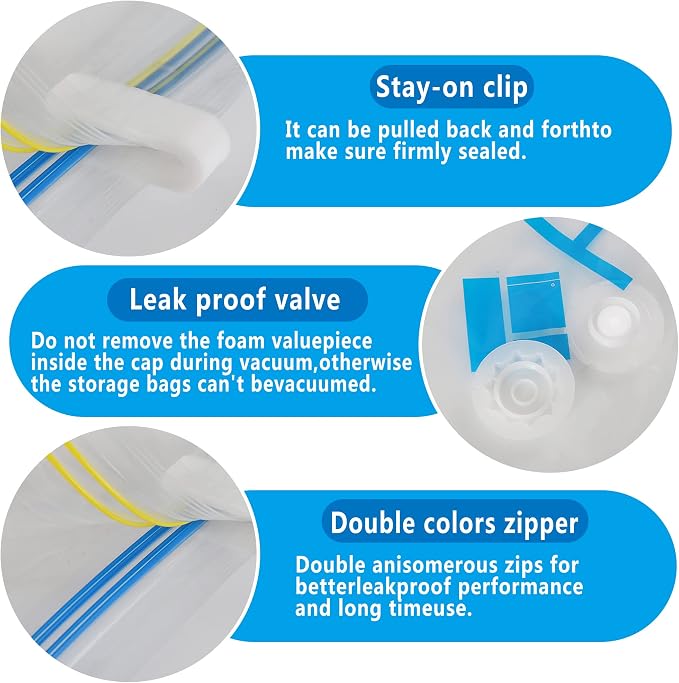 30 Combo Vacuum Storage Bags, Vacuum Seal Bags for Clothing and Bedding | Various Size, Airtight Triple Seal, Save 80% Space, Hand Pump, Work with Vacuum, Double Zip, Reusable, Easy to Use