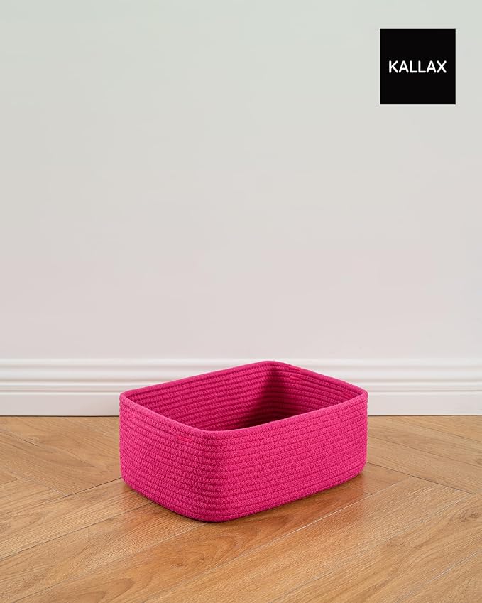 KALLAX Small Woven Storage Basket for Organizing, 13.5x9.5x5 inches, 3 Pack | Shelf baskets for closet organization, toy storage and home decor, Perfect as empty gift baskets for holidays, Hot Pink
