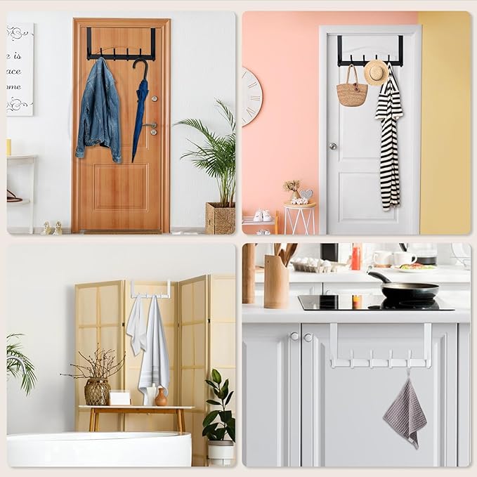 Over The Door Hooks,Door Hanger Hooks for Hanging (Black, Fit 1-3/4" Doors) | Sturdy Door Hanger,Towel Racks for Bathroom with 12 Coat Hook,Coat Rack,Large Over The Door for Bathroom,Bedroom,Kitchen 