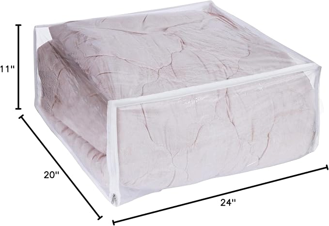 Set of 2 Zippered Vinyl Storage Bag, 24x20x11 Inch, Clothes Bag Organizer, Space Saver PVC Comforter Clear Storage Bags for Blanket