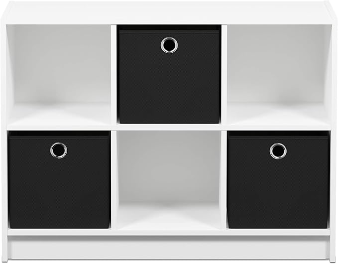Furinno Basic 3x2 Cube Storage Bookcase Organizer with Bins, White/Black