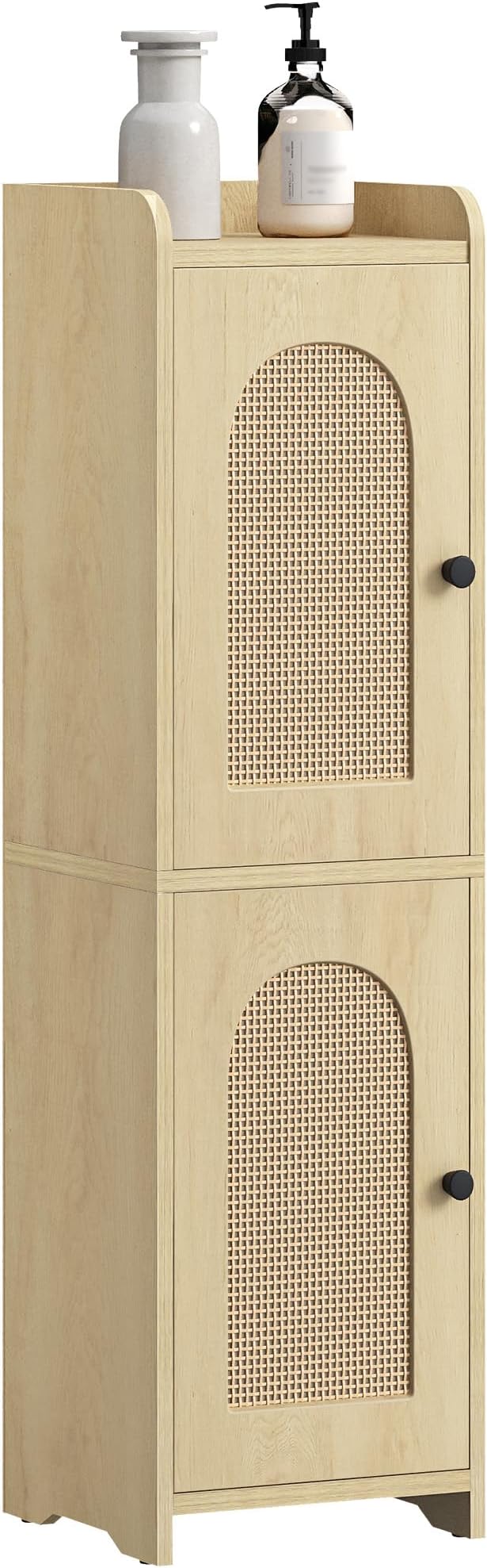 Hzuaneri Bathroom Storage Cabinet, Small Corner Floor Cabinet with 2 Doors | Narrow Toilet Paper Cabinets with Adjustable Shelf, Bathroom Organizer for Small Spaces, 7.9"D x 7.9"W x 29.5"H Rattan Yellow