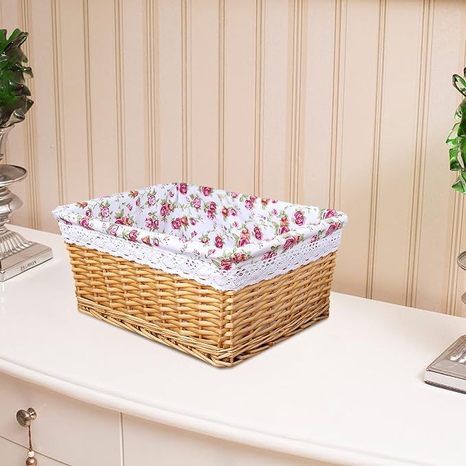 rismart Handmade Wicker Storage Baskets Woven Decorative Organizing Bins for Bedroom Bathroom Shelf Gold