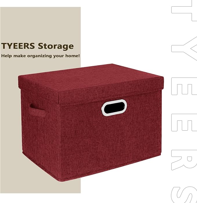 Collapsible Storage Bins With Lids, Large Fabric Storage Boxes - 2 Pack - Red Wine