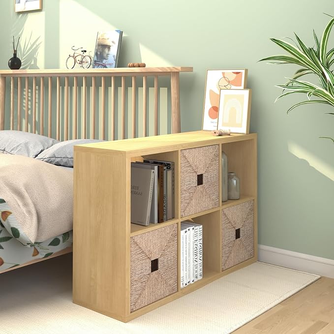 CTESNE【2026 Wooden Thick Frame 6 Cube Storage Organizer Shelf with Anti-Tipping Kits + Reversible Open Back Bookcase, Horizontal and Vertical Dual-use(Oak Color,11inch)