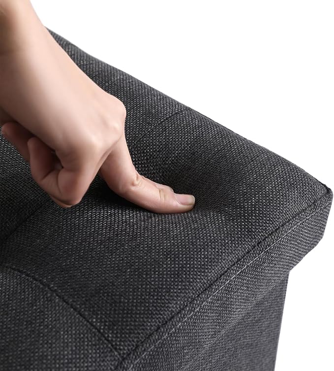 Storage Ottoman Cube Small Footrest Foldable Seat Foot Stools Square Tufted Ottoman Linen Black