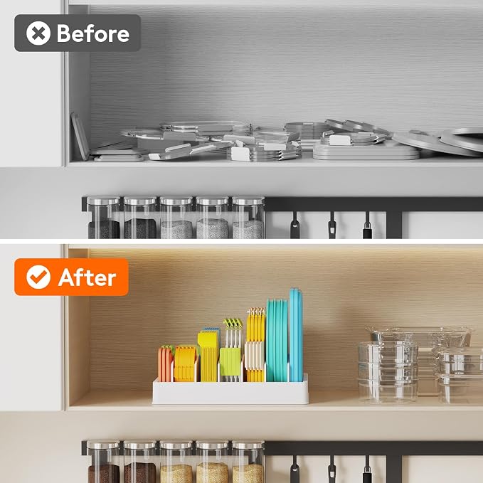 Lifewit Kitchen Cabinet Organizer for Food Contanier Lid, Lid Holder with 6 Adjustable Dividers & 7 Sections for Pantry Organizers and Storage, Home Drawer Organization, Large, 13" x 10"