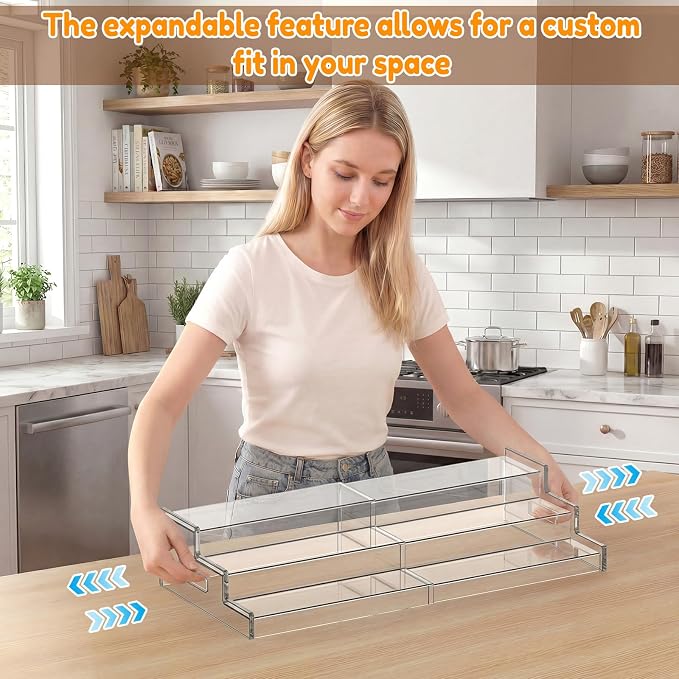 Expandable Can Organizer for Pantry, 3-Tier Adjustable Can Storage Holder | Soda Organizer Holds Up to 24 Cans, Acrylic Canned Food Organizer for Pantry, Cabinet, Countertop, Kitchen
