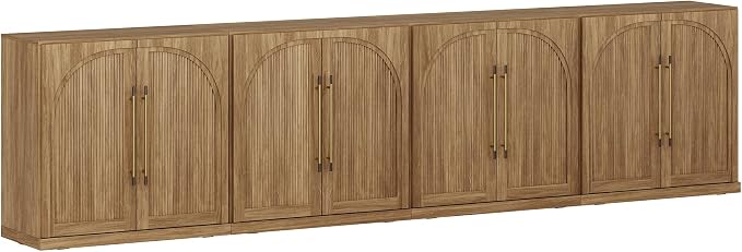 BELLEZE 4-Piece Modular TV Stand Set -Fluted Entertainment Center with Double-Arc Doors,Modern Sideboards with Adjustable Shelves,Classic Media Console Table Cabinet for Living Room (Camel)