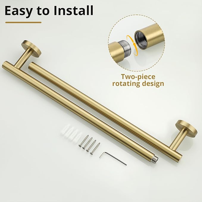 SAYAYO Towel Racks for Bathroom, 31.5 Inch Towel Bar Brushed Gold, Towel Rod Wall Mount, SUS304 Stainless Steel Towel Holder (29 Inch Total Length)