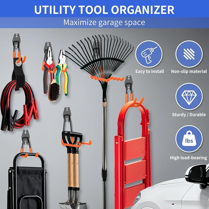 Heavy Duty Garage Hooks 11 Pack, Garage Storage Hooks with Non-Slip PVC Coating, Utility Steel Wall Mount Hook for Bike, Ladder, Tools, Hose & Garage Organization
