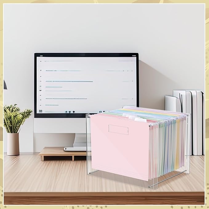 Dispowreath 24 Hanging File Folder with Acrylic Organizer for Letter/a4 Size Desktop Clear File Storage Box with Handles for Home Work Office Use (Pastel)