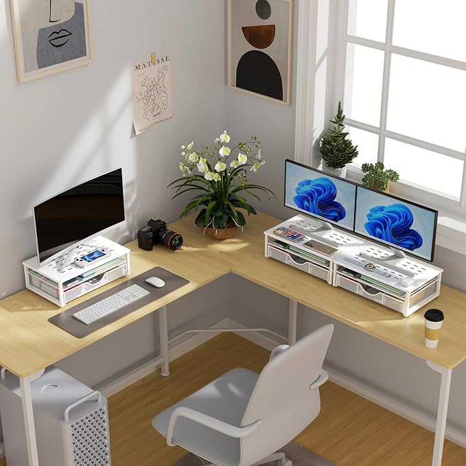 gianotter Computer Monitor Stand Riser with Drawer | Desk Organizers and Accessories Desk Accessories & Workspace Desktop Organizers Storage for Printer Stand (White)