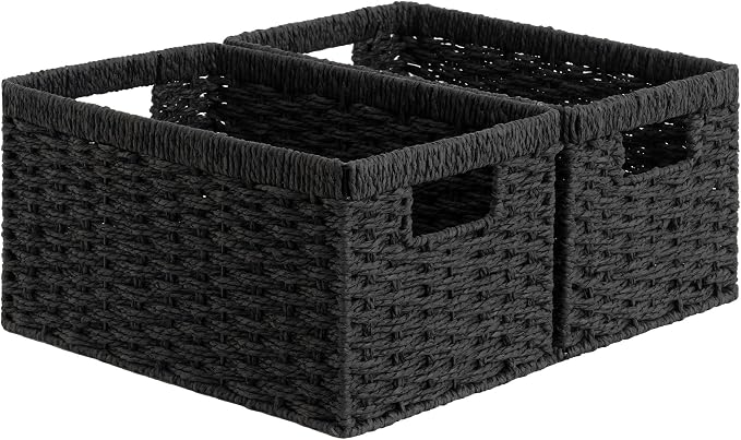 StorageWorks Pantry Baskets, Wicker Storage Baskets for Organizing, Pantry Organizers and Storage, Medium, Black, 2-Pack