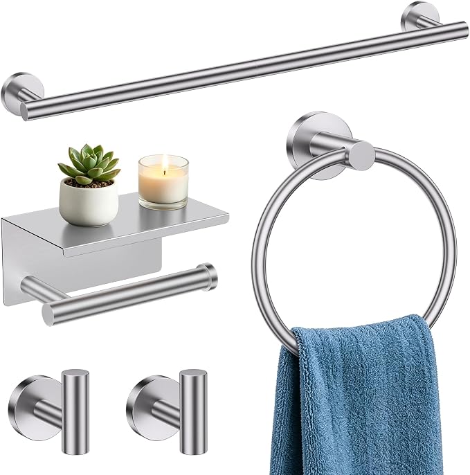 TURS Brushed Nickel 5-Piece Bathroom Hardware Set Towel Bar Set SUS304 Stainless Steel Towel Racks for Bathroom Wall Mounted, 23.6-Inch