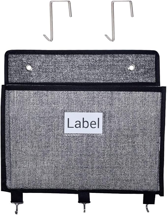 Over the Door File Organizer Hanging File Folders, Wall Organizers and Storage for Mail, Magazine, Notebooks, Planners, Office, Classroom, 5 Extra Large Pockets (Black with Pattern)