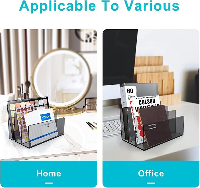Boloyo Acrylic File Holder,1PC 3 Sections Clear Black File Organizer Mail Letter Sorter Desktop Folder Holder for Home Office School Envelope Bill Filling Paper Document