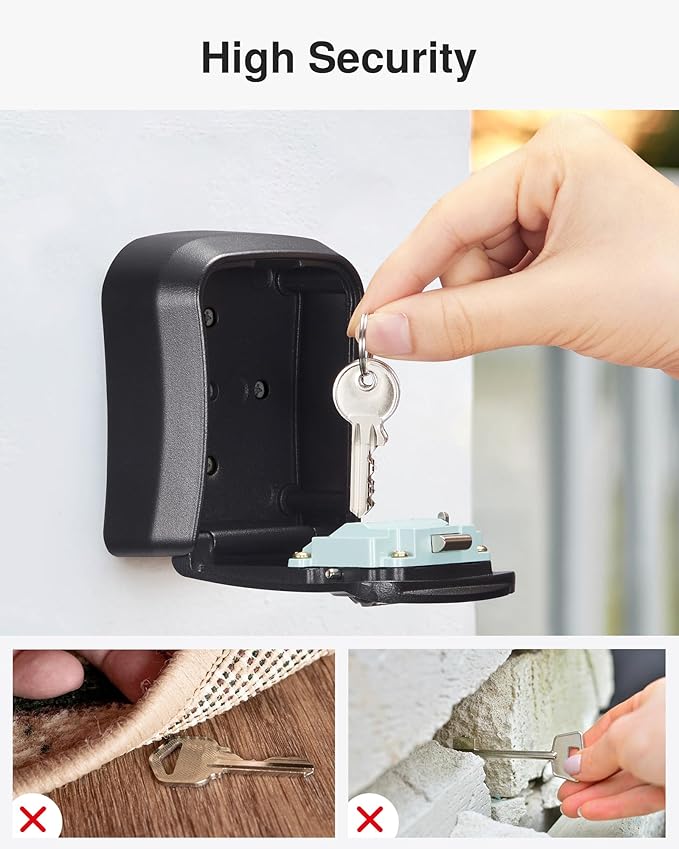 Puroma Key Lock Box Combination Lockbox Wall-Mounted Key Storage Box for House Keys, Resettable Code Safe Security Lock Box for Home, Office, Garage, Apartment Spare Key Storage (1 Pack, Black) | Outside, Portable, Wall Mount, Resettable, Combination, ...