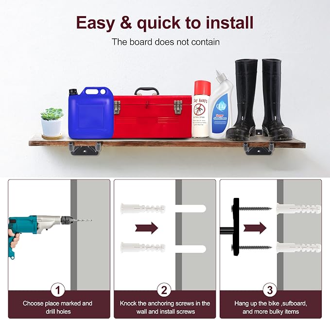 Sinoer 2 Pack Metal Wall Mount Garage Double Storage Hooks | 12.44 inch heavy double wall hooks store ladders, bikes, tires, garden tools & strollers for garage storage
